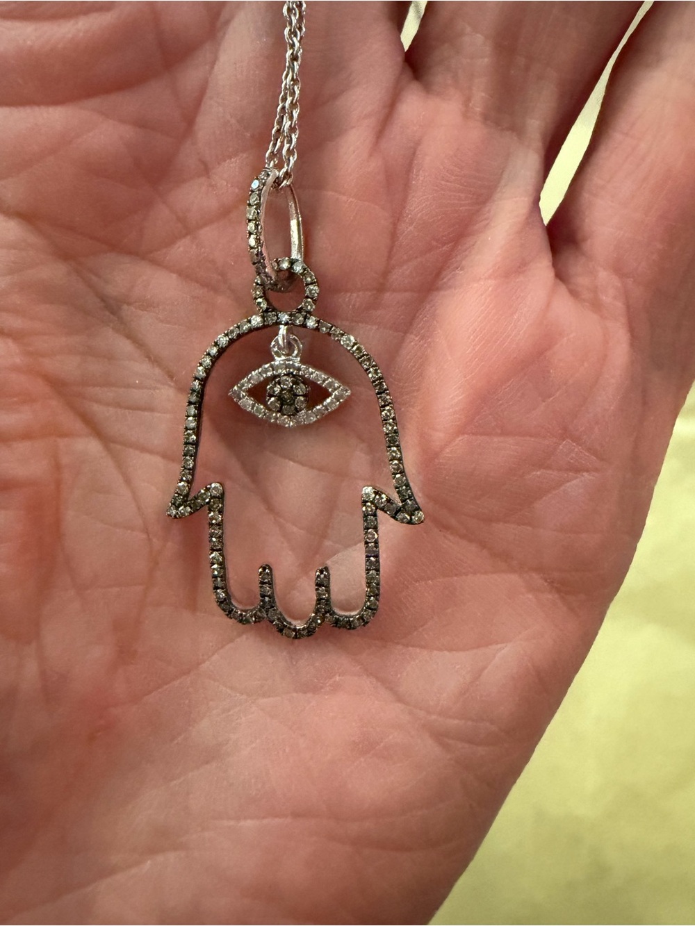Rarities HSN .51 ctw champagne and white diamond Hamsa Evil Eye Pendant Necklace